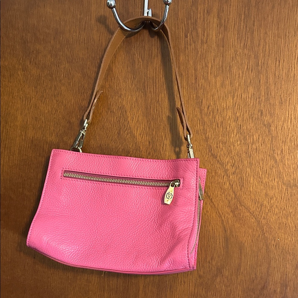 Valentina Pink and Tan Leather Shoulder Bag